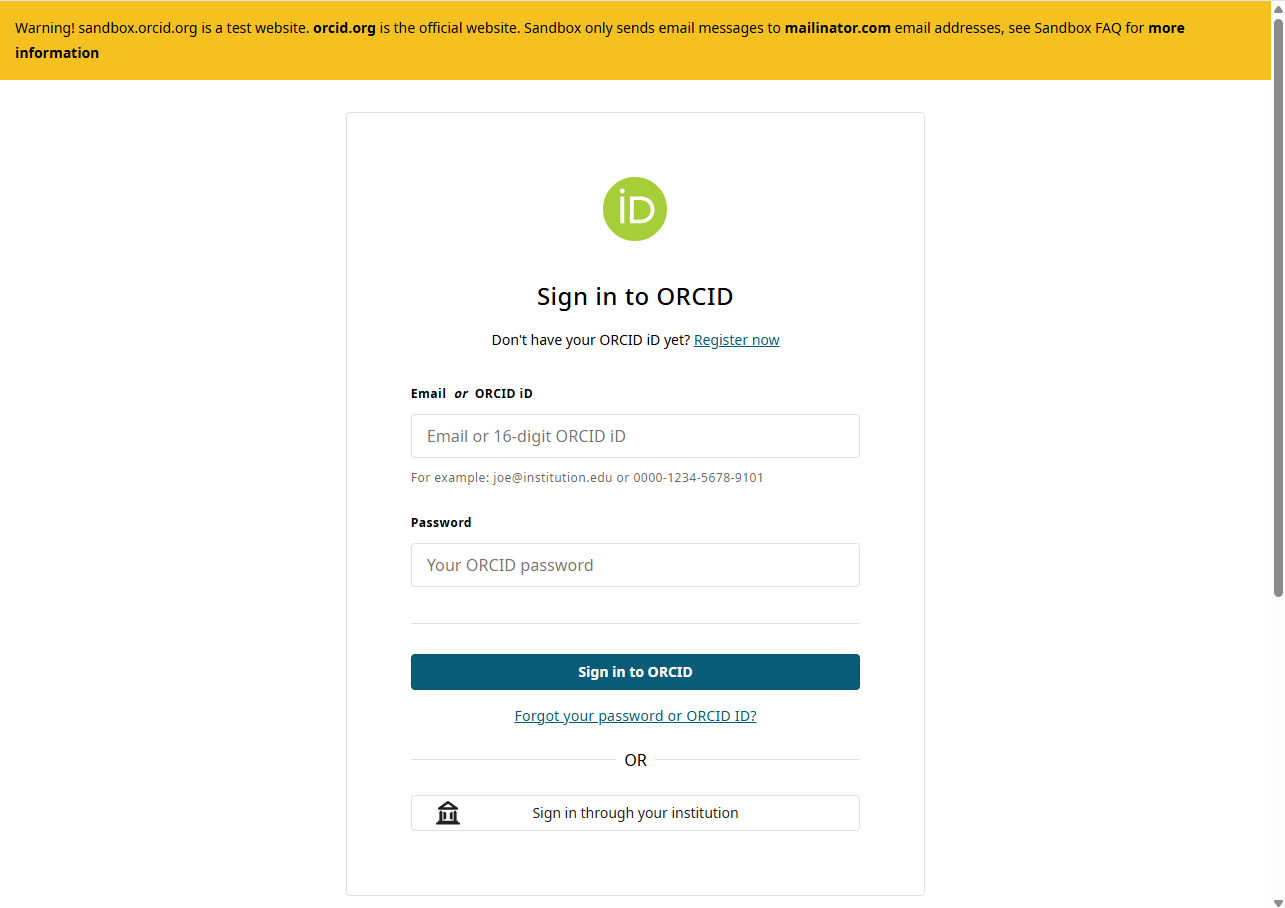 ORCID Sandbox sign-in