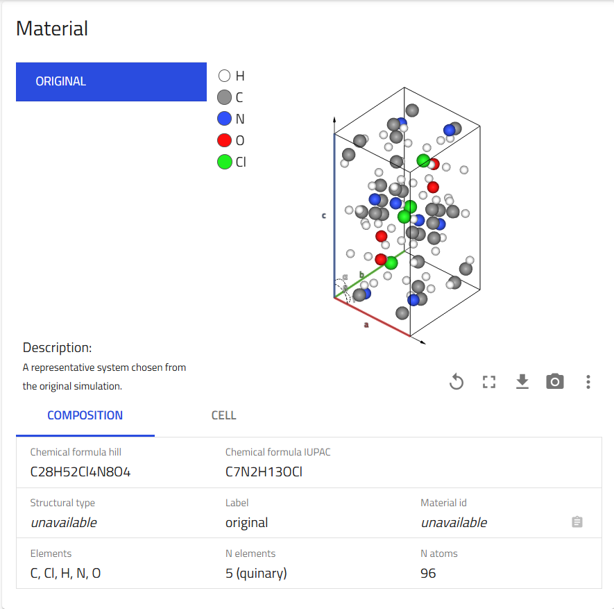 Composition tab showing chemical formula and element information