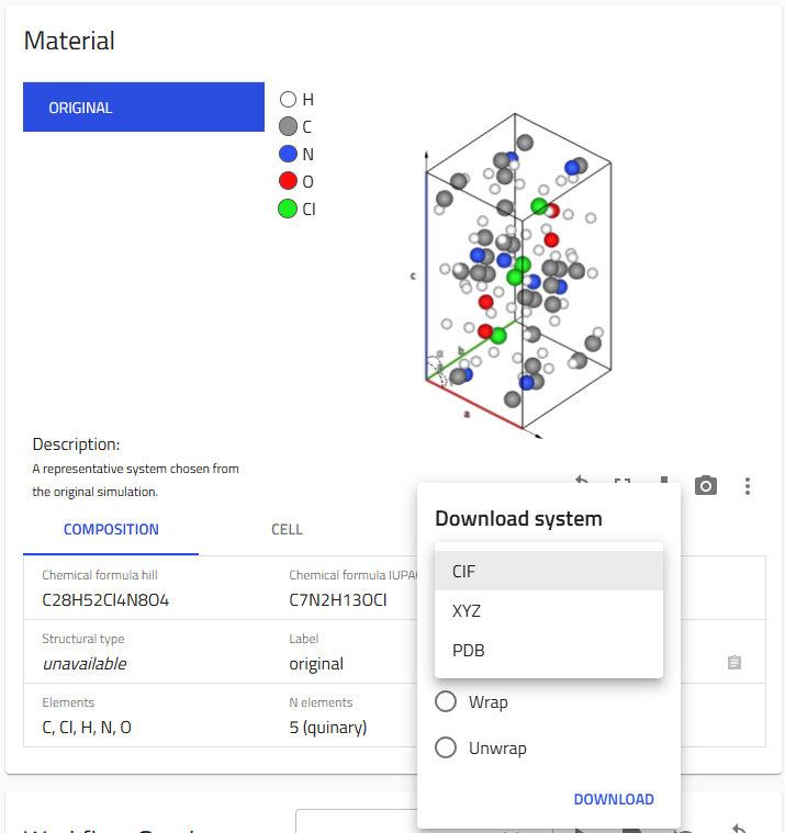 Download system menu with format and coordinate options