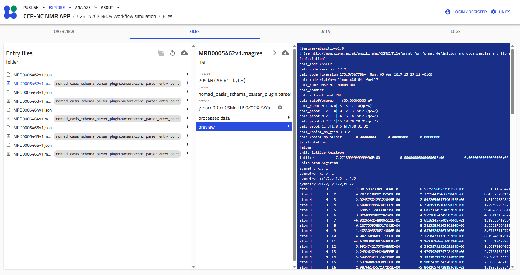 Files tab showing the raw file preview