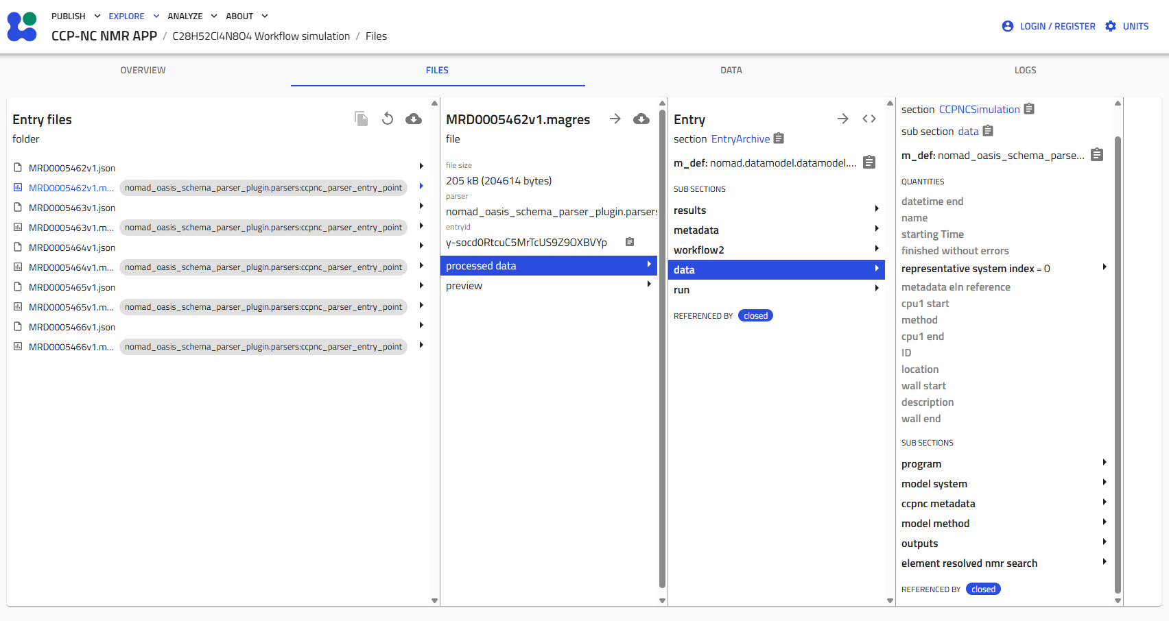 Files tab showing the processed data drill-down