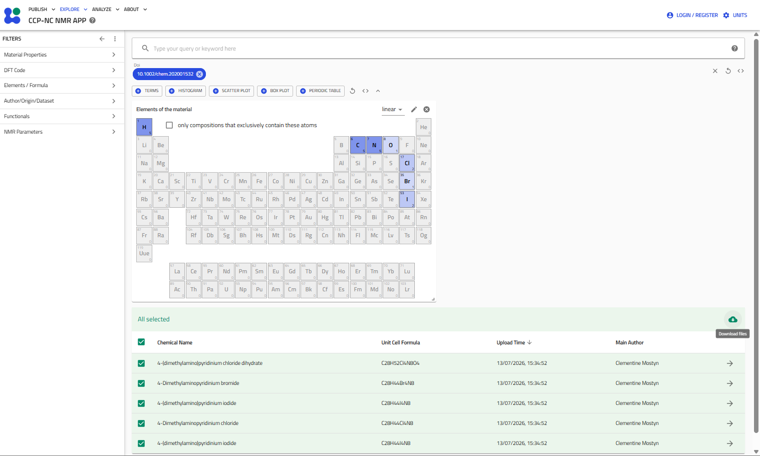 All search results selected with the download button highlighted