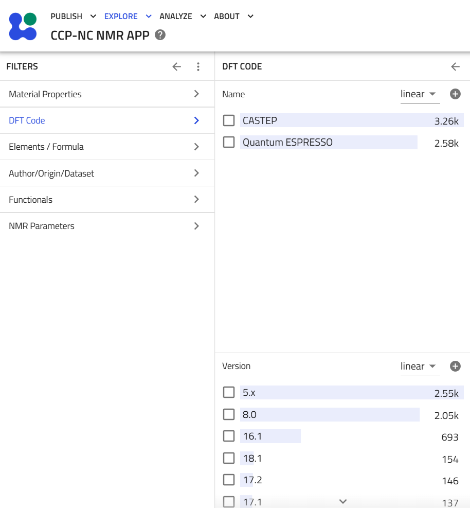DFT Code filter panel