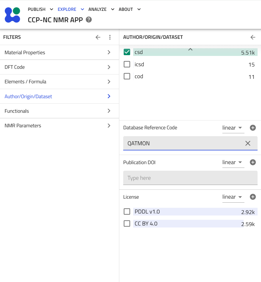 External Database filter with CSD selected and a reference code entered
