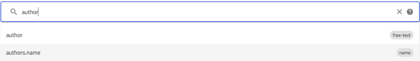 Choosing the authors.name field in the search bar