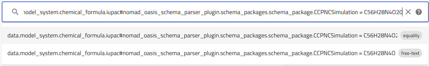 Entering an IUPAC formula value with equality search