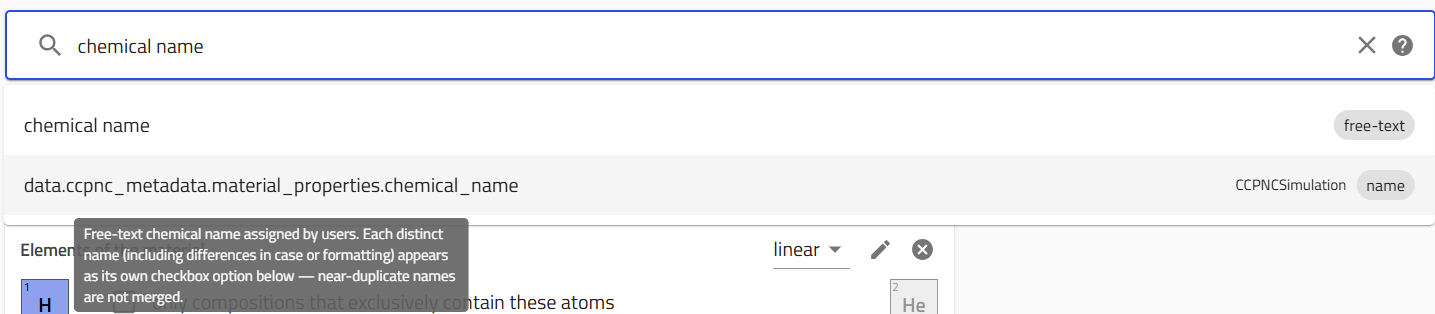 Choosing the chemical name field in the search bar