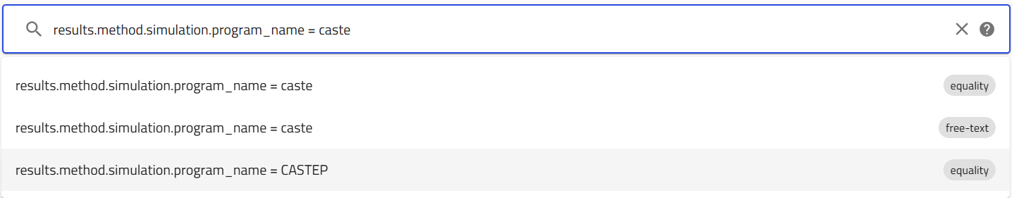 Entering a program name value with equality search