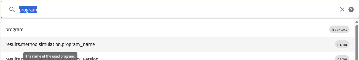 Choosing the program name field in the search bar