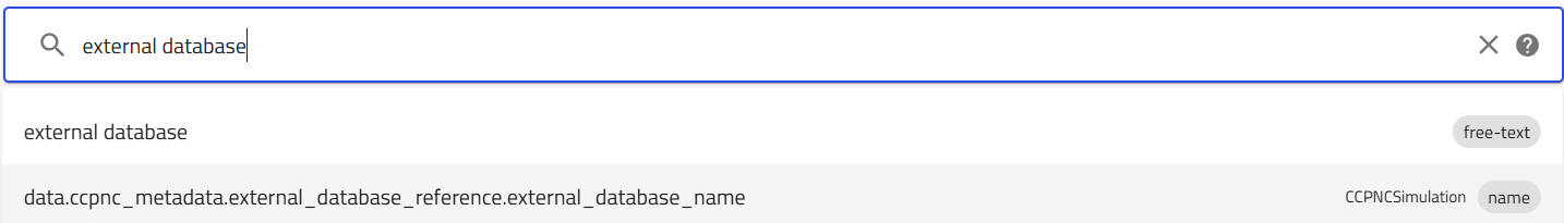 Choosing the external database name field in the search bar