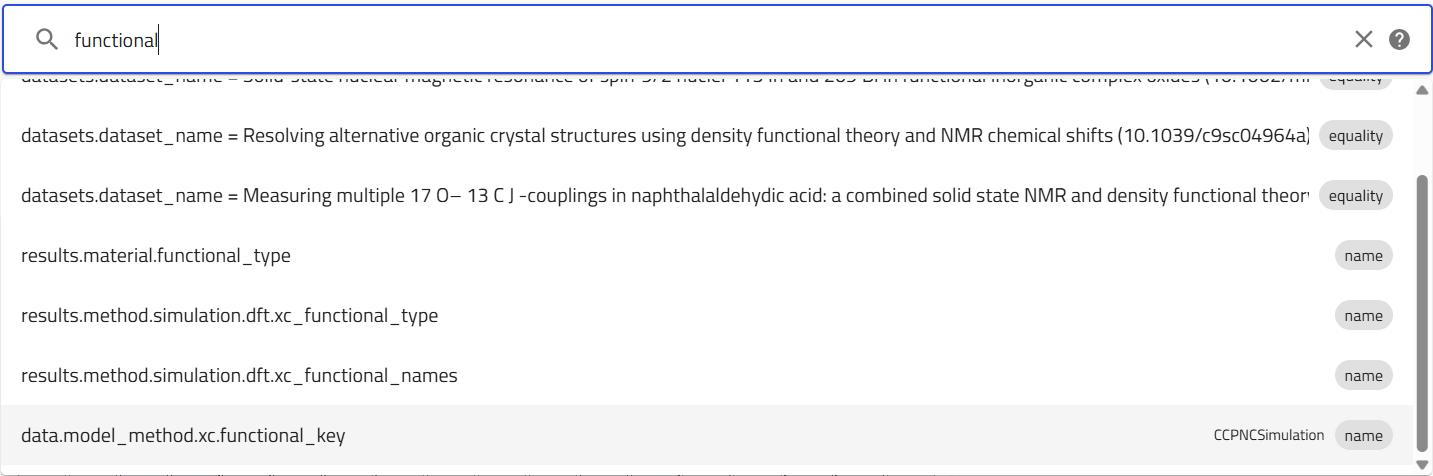 Choosing the functional_key field in the search bar