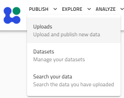 Publish menu showing the Uploads option